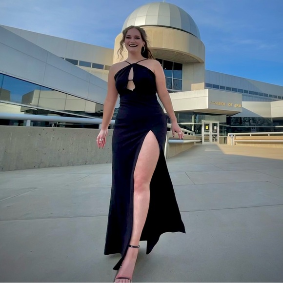 Emerald Sundae Black Cut-Out Dress with Slit - Picture 1 of 3